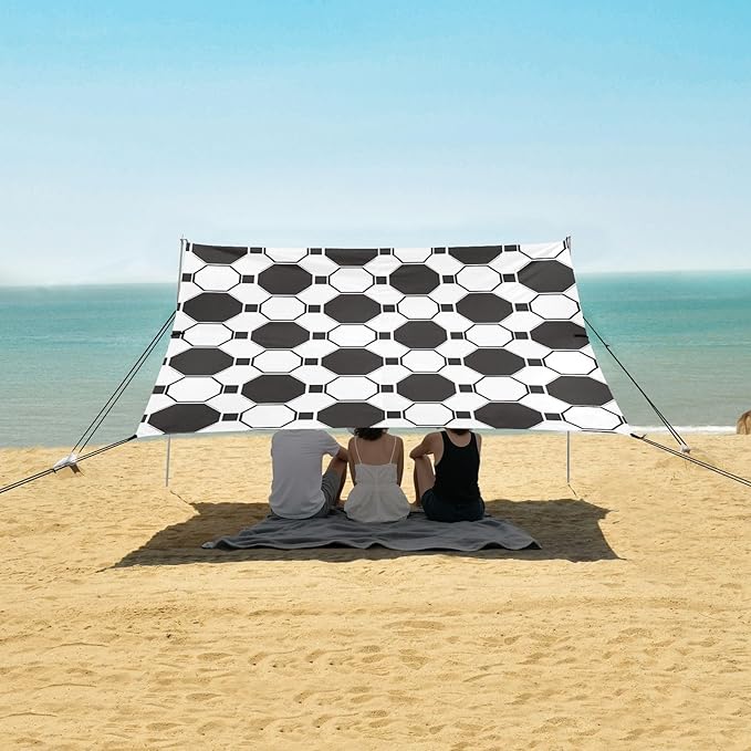 ALAZA Soccer Football Grid Print Beach Tent Sun Shelter UPF50+ Protection Beach Shade Canopy w/ 4 Sandbags for Outdoor Camping Fishing Backyard Fun Picnic 10x9 ft