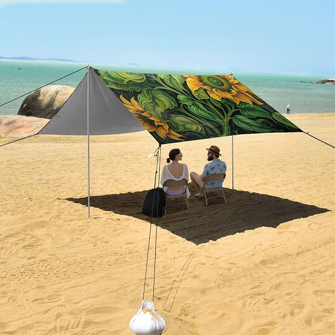 ALAZA Autumn Spring Sunflowers with Green Beach Tent Sun Shelter Portable Canopy Sunshade for Outdoor Camping Picnics Backyard Fun 10x9 ft