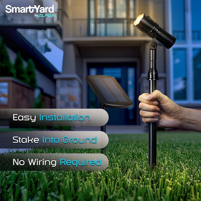 Outdoor Solar Spotlight 2 Pack with 15 Panel - Waterproof LED Easy to Install Adjustable Height Outdoor Solar Lights for Yard Garden Patio Trees - Solar Landscape Lights &amp Accent