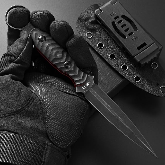 Gtkii GTK340 Fixed Blade Knife AUS-10 Steel Blade G10 Handle Full Tang EDC Tool Knifes for Outdoor Camping Hiking Survival(Black)
