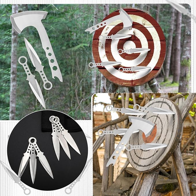 6 Pack Throwing Axes 10 Inch Full Tang Throwing Axes Tomahawks Set Stainless Steel Balanced Axes with Nylon Sheath Bottle Opener Wrench for Competiton Recreation