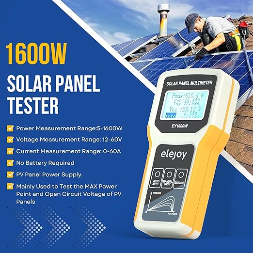 EY1600W Solar Panel Tester Solar DC/AC Power Meter Photovoltaic Panel Multimeter Open Circuit Voltage Auto &amp Manual MPPT Max. Power Point Voltage/Current Backlit LCD Display