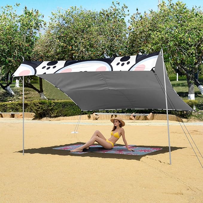 ALAZA Cute Cartoon Panda Beach Tent Sun Shelter UPF50+ Protection Beach Shade Canopy w/ 4 Sandbags for Outdoor Camping Fishing Backyard Fun Picnic 10x9 ft