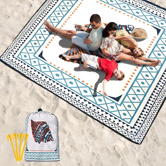 Beach Blanket Waterproof Sandproof Beach Mat 79 X 83/10'x9'for 2-8 Adults Quick Drying Outdoor Picnic Mat Beach Accessories for Travel Camping Hiking