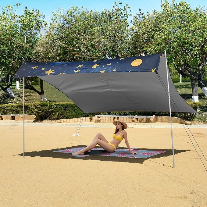 ALAZA Dog Starry Sky Art Beach Tent Sun Shelter UPF50+ Protection Beach Shade Canopy w/ 4 Sandbags for Outdoor Camping Fishing Backyard Fun Picnic 10x9 ft