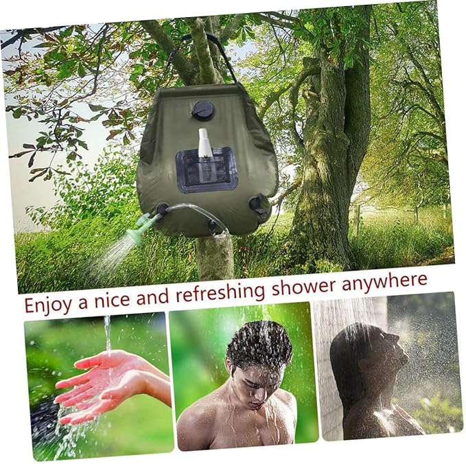 TOYANDONA Solar Camping Shower Bag Portable Outdoor Hiking Shower with Nozzle for Beach Travel Fishing Easy to Use and Store Olive Green