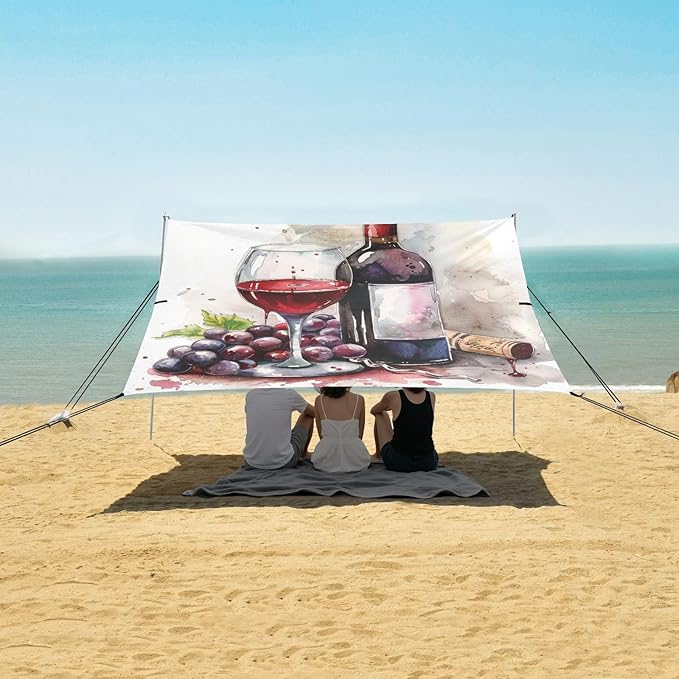 ALAZA Watercolor Vintage Red Wine Beach Tent Sun Shelter Portable Canopy Sunshade for Outdoor Camping Picnics Backyard Fun 10x9 ft