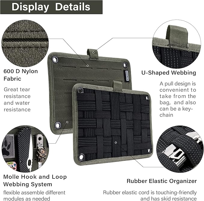 TACTICAL GEEK TCM EDC Organizer Board Backpack Anti-Slip Elastic Woven Board for Travel Gear Elastic Grid Organizer for Electronics Accessories Travel Cables Chargers and More Green