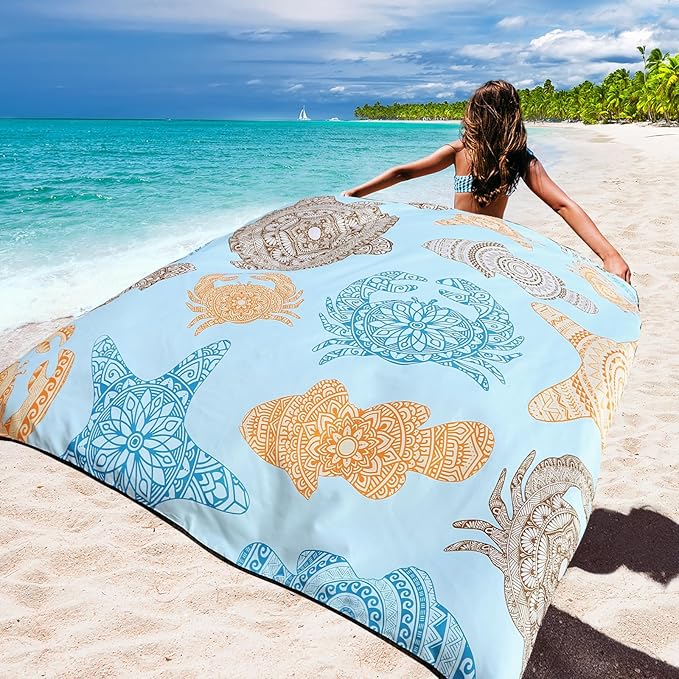 Beach Blanket Waterproof Sandproof Beach Mat 79 X 83/10'x9'for 2-8 Adults Quick Drying Outdoor Picnic Mat Beach Accessories for Travel Camping Hiking