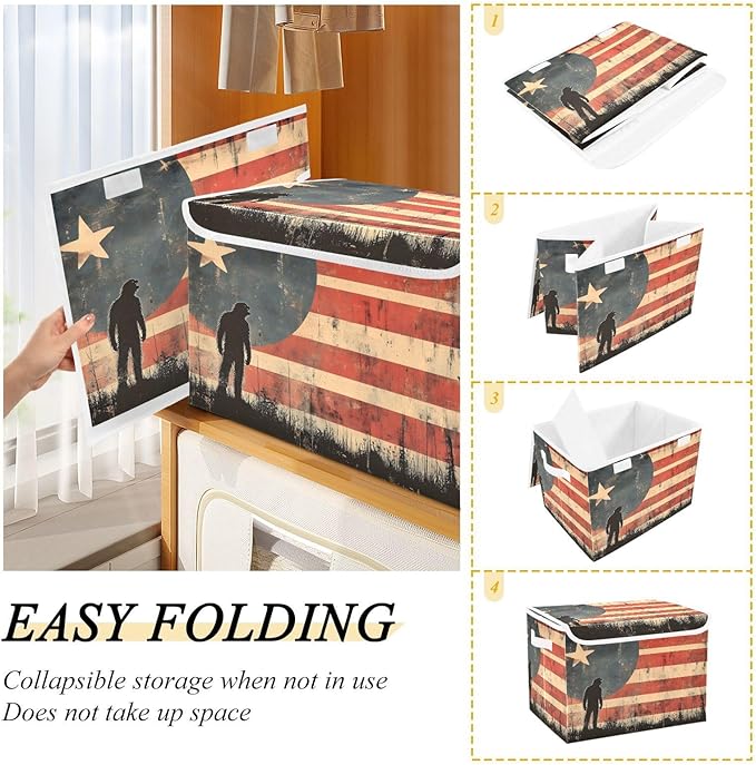 AIXIWAWA Lidded Storage Cube (American Sasquatch Flag) Fabric Foldable Closet Bins with Flip Lid and Handles Organizer Basket Container 16.5 x 12.6 x 11.8 IN