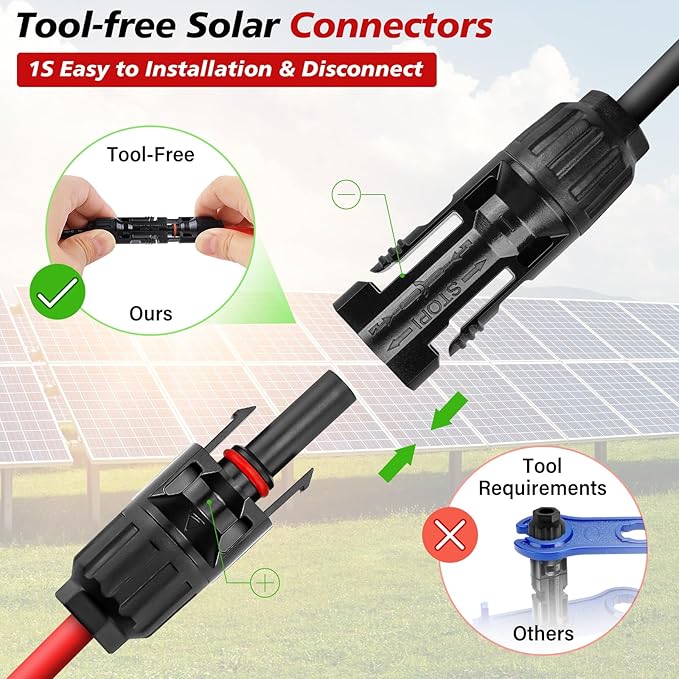 4 Pairs Solar Connectors Y Branch 1 to 2 Parallel PV 30A Adapters Cable Wire Plug Tool Kit14-10 AWG Cable for Solar Panel