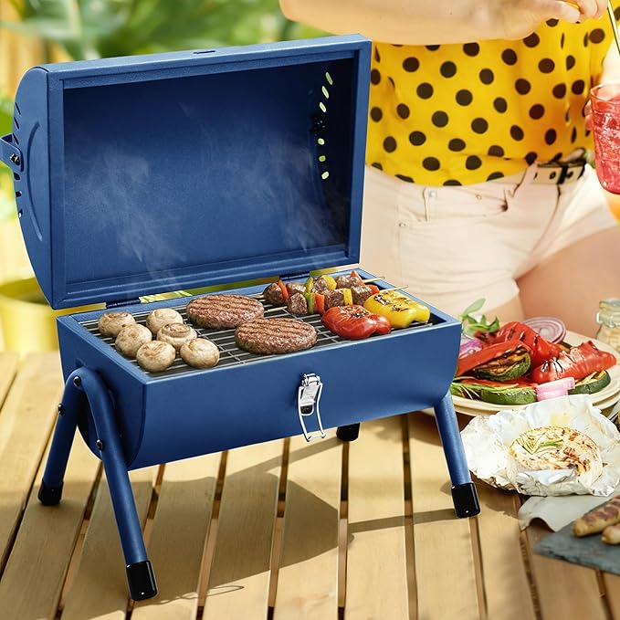 Royal Gourmet CC1015B Portable Charcoal Grill 147 Sq. In. Cooking Area with Four Air Vents Lid Latch Buckle Lid Handle for Outdoor Backyard Patio Parties and Picnics Blue