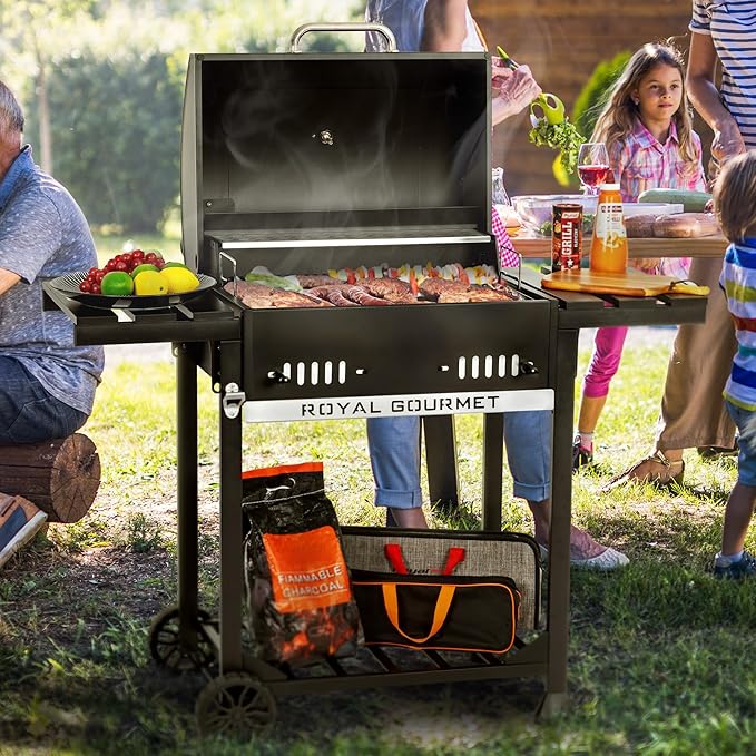 Royal Gourmet CD1824ET Movable Charcoal BBQ Grill with Foldable Side Tables Outdoor Barbecue Grill with 470 Sq. In. Cooking Area for Outdoor Picnic and Camping Grilling Black