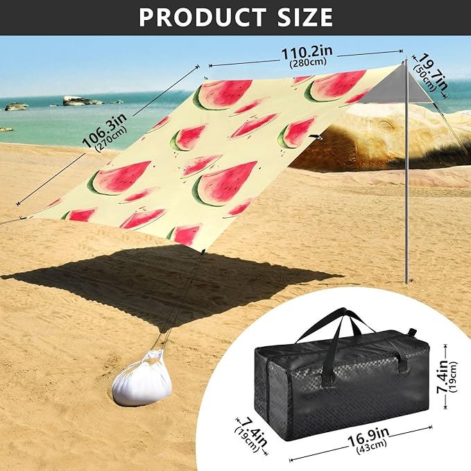 ALAZA Cute Watermelon Pattern Beach Tent Sun Shelter Portable Canopy Sunshade for Outdoor Camping Picnics Backyard Fun 10x9 ft