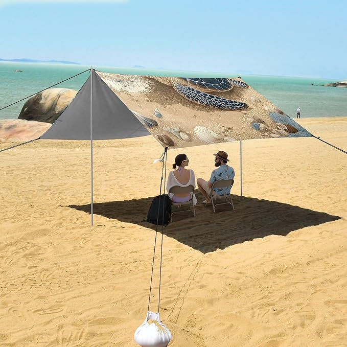 ALAZA Sea Turtle Beach Beach Tent Sun Shelter UPF50+ Protection Beach Shade Canopy w/ 4 Sandbags for Outdoor Camping Fishing Backyard Fun Picnic 10x9 ft