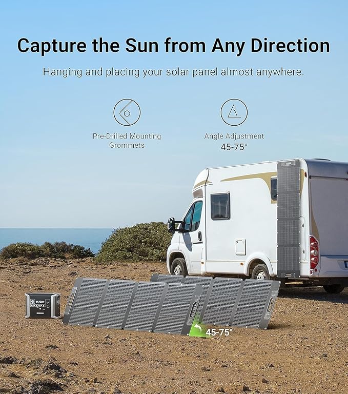 Dabbsson 210Watt Portable Solar Panel for Power Station Foldable Charger Adjustable Kickstand High-Efficiency Monocrystalline PV Module Waterproof IP67 for Outdoor Camping RV Blackout