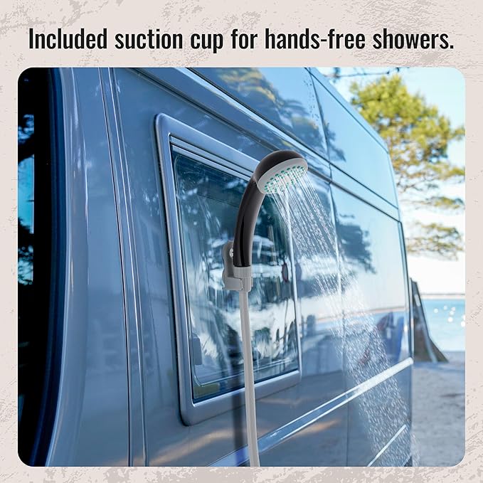Hike Crew Portable Battery-Operated Shower with LED Light | Outdoor Camping Handheld Shower Head with 70-Min Rechargeable Battery Water Purifying Pump 6-Ft Hose &amp Hands-Free Suction Cup Hook Mou