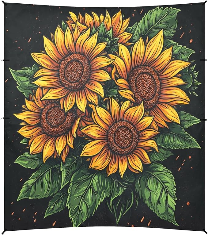 ALAZA Sunflower Bouquet Beach Tent Sun Shelter UPF50+ Protection Beach Shade Canopy w/ 4 Sandbags for Outdoor Camping Fishing Backyard Fun Picnic 10x9 ft
