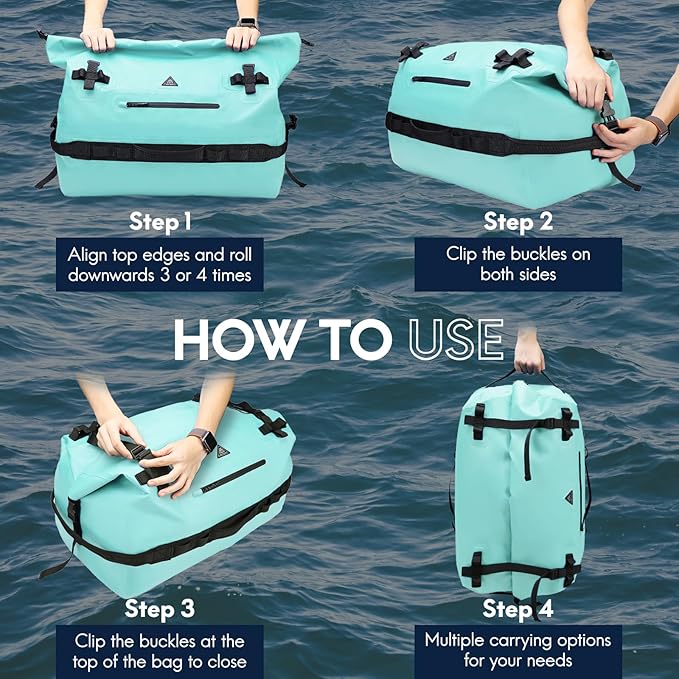 Haimont Large Waterproof Duffel Backpack Roll-Top Heavy Duty Dry Duffle Bag for Boating Travel Motorcycle Kayaking Camping 60L