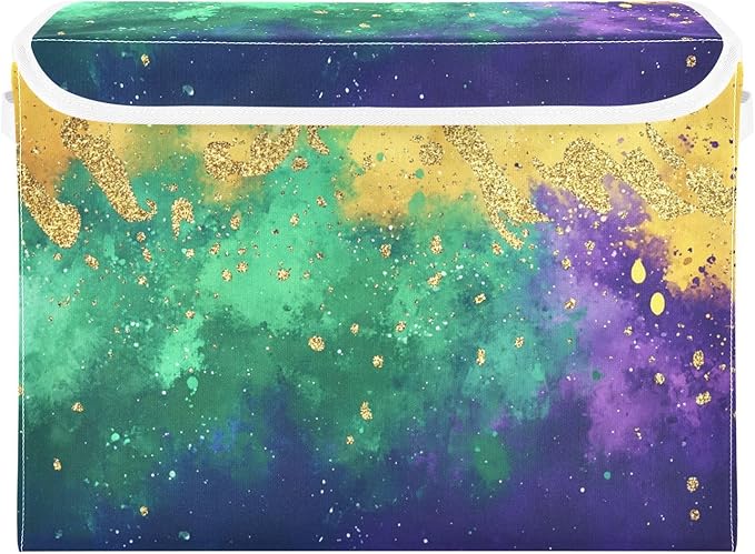 Mardi Gras Background Fabric Storage Bins with Lids and HandleFoldable Storage Bins with LidsCloset Organizers for Clothes Storage Room Organization Office Storage Chest Organizer