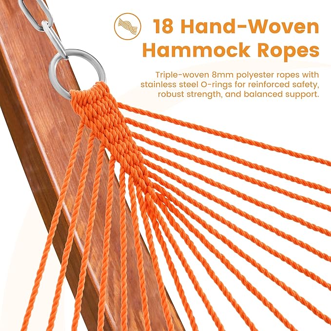 Lazy Daze Hammocks 10.5 FT Double 2 Person Caribbean Rope Hammock Hand Woven Polyester Hammock with Spreader Bars for Outside Outdoor Backyard Patio Poolside 450 LBS Capacity Multicolor
