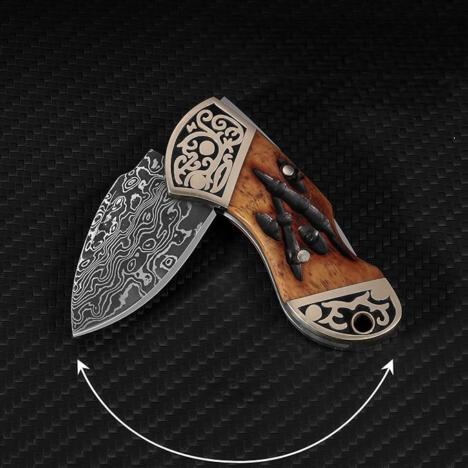 Damascus Steel Knife Knives for Men HRC 60 Natural Bone Handle Hand-Forged Damascus Folding Knife Gifts for Hunters Men who have Everything Camping Knives &amp Tools Gift Ideas for Boyfriend