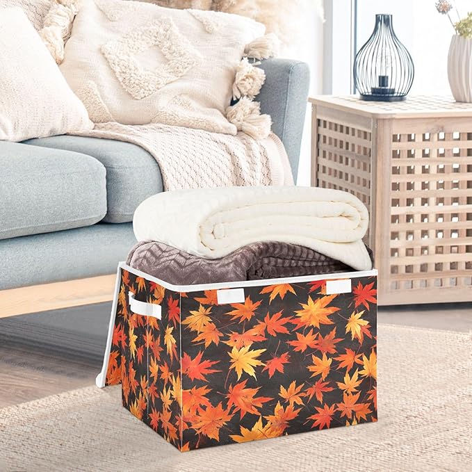 Storage Bins with Lids and HandlesYellow Maple Storage Box Storage Basket with Cover Collapsible Organizer Containers for Home Closet Shelves
