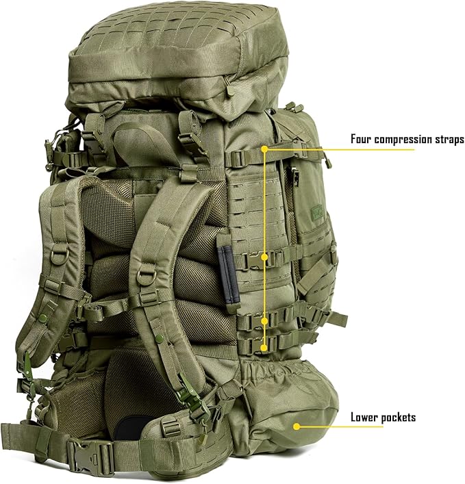 MT Military Army Large Rucksack with Detacheable Assault Backpack Hydration Pack Shoulder Straps and Waist Belt Metal Frame | Detacheable Hydration Pack Shoulder Straps Waist Belt Metal Frame