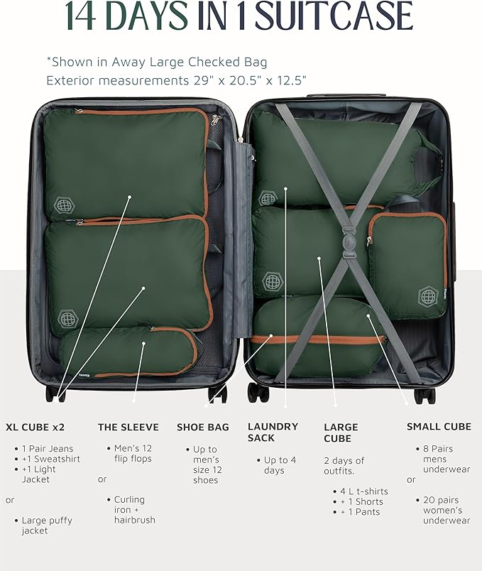 Large Compression Packing Cubes for Travel-Packing Cube Luggage Organizers 7 Piece Set for Checked Luggage-Ultralight Expandable/Compression Bags by TRIPPED Travel Gear (Green and Brown)