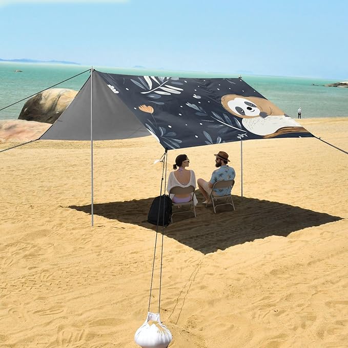ALAZA Cute Sloth Sleeping on A Pillow Beach Tent Sun Shelter Portable Canopy Sunshade for Outdoor Camping Picnics Backyard Fun 10x9 ft