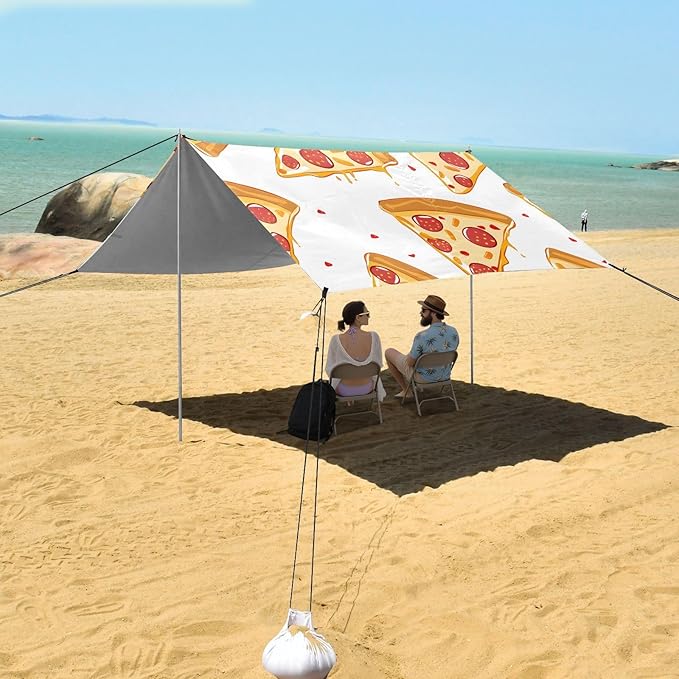 ALAZA Pepperoni Pizza Slices on White Pattern Beach Tent Sun Shelter Portable Canopy Sunshade for Outdoor Camping Picnics Backyard Fun 10x9 ft