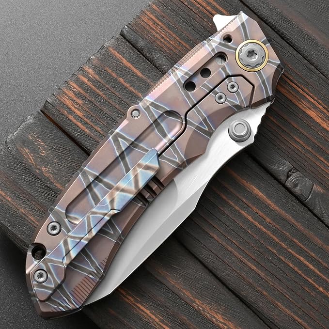 Sitivien ST991 Folding Knife M390 Pearlescent Polishing Steel Blade Titanium Handle with Ball Bearing for Men Women Outdoor Camping Hiking Survival (Burnt)
