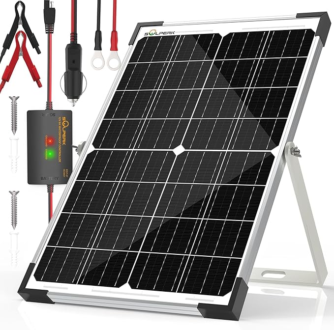 SOLPERK 15W Solar Battery Charger 12V Waterproof Solar Panel Charger + Upgrade 8A Charge Controller+ Adjustable Mount Bracket for Car Motorcycle Boat Marine RVTrailer TractorTruck etc.