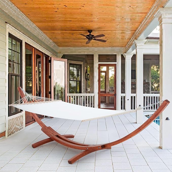 ECOTOUGE 12 FT Hammock with Stand Single Person Heavy Duty Hammock Stand Large Hammock Bed for Porch Patio Balcony Garden Backyard White-Yellow