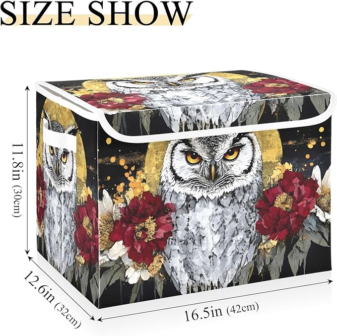 AIXIWAWA Lidded Storage Cube (Floral Owl) Fabric Foldable Closet Bins with Flip Lid and Handles Organizer Basket Container 16.5 x 12.6 x 11.8 IN