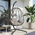 LEX CRAFT Hanging Egg Chair with Stand Swinging Egg Chair Outdoor Indoor Hanging Basket Chair with Cushion Patio Wicker Hammock Chair 350lbs Capacity for Porch Balcony Backyard Garden (Grey1)