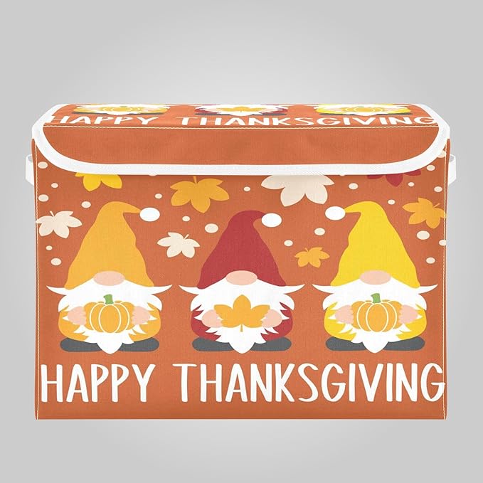 Large Collapsible Storage Bins with Lids Autumn Gnomes Thanksgiving Fall Storage Baskets Organizer Containers with Handles for Clothes