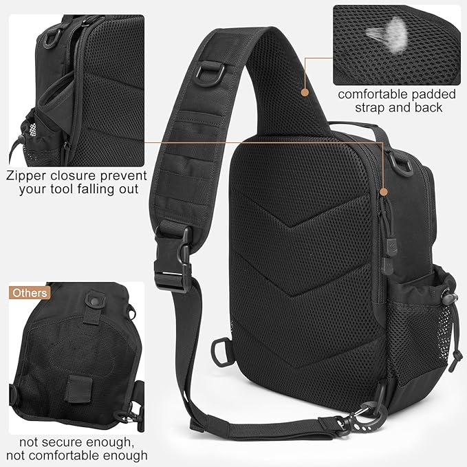 G4Free Tactical Sling Bag for Men Women EDC Concealed Carry Bag with Molle Crossbody Shoulder Pack (Black)