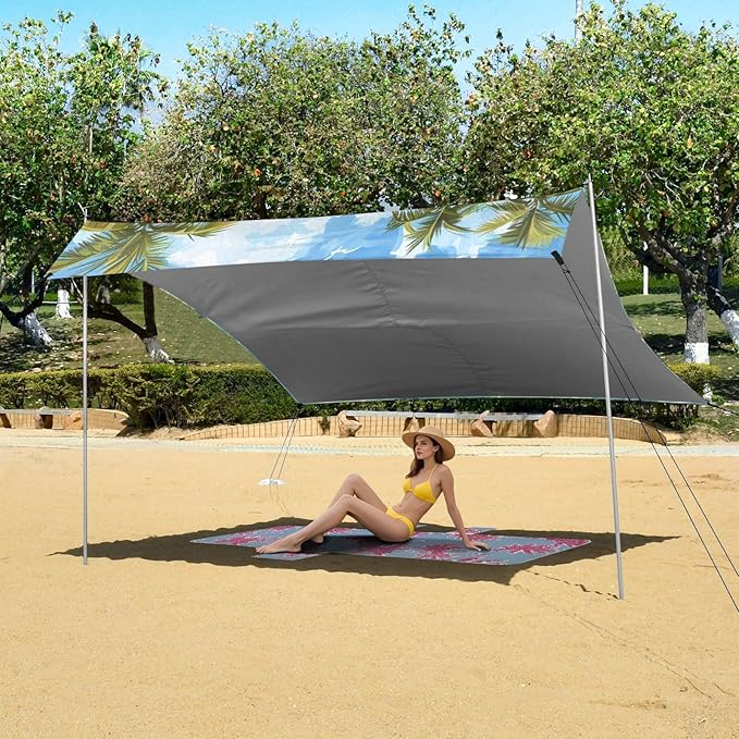 ALAZA Swimming Pigs Palm Tree Beach Tent Sun Shelter Portable Canopy Sunshade for Outdoor Camping Picnics Backyard Fun 10x9 ft