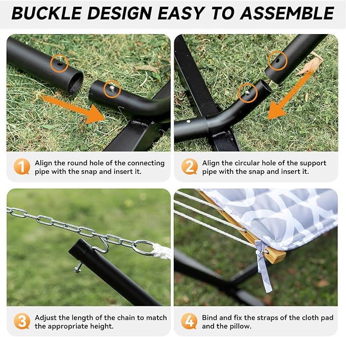 Everyfun 2 Person Outdoor Hammock with Stand Cotton Rope Hammock with Polyester Pad Adjustable Steel Frame Portable with Carrying Bag – for Patio Backyard Garden Beach Cloud-Gray