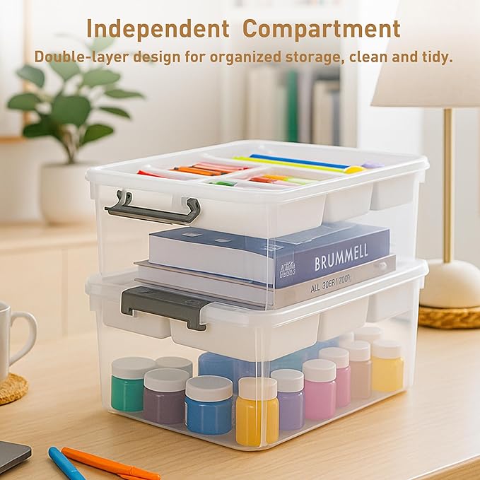 Citylife 17 QT Plastic Storage Box with Removable Tray Craft Organizers and Storage Clear Storage Container for Organizing Bead Tool Sewing Playdoh 2 Packs