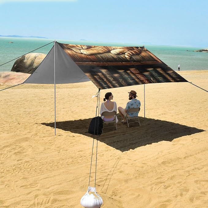 ALAZA Cat Owl Book Beach Tent Sun Shelter Portable Canopy Sunshade for Outdoor Camping Picnics Backyard Fun 10x9 ft