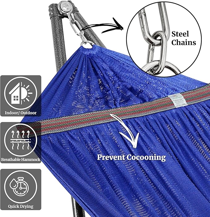 Tranquillo Universal Hammock 600 lbs Capacity Instant 20s Foldable Hammock Stand 3-Year Warranty Hammock with Stand 2 Person Camping Hammock Revolutionary Portable No Screws Premium Blue