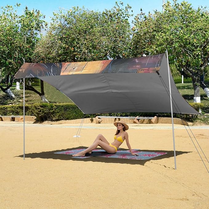 ALAZA Music Notes Women Beach Tent Sun Shelter UPF50+ Protection Beach Shade Canopy w/ 4 Sandbags for Outdoor Camping Fishing Backyard Fun Picnic 10x9 ft