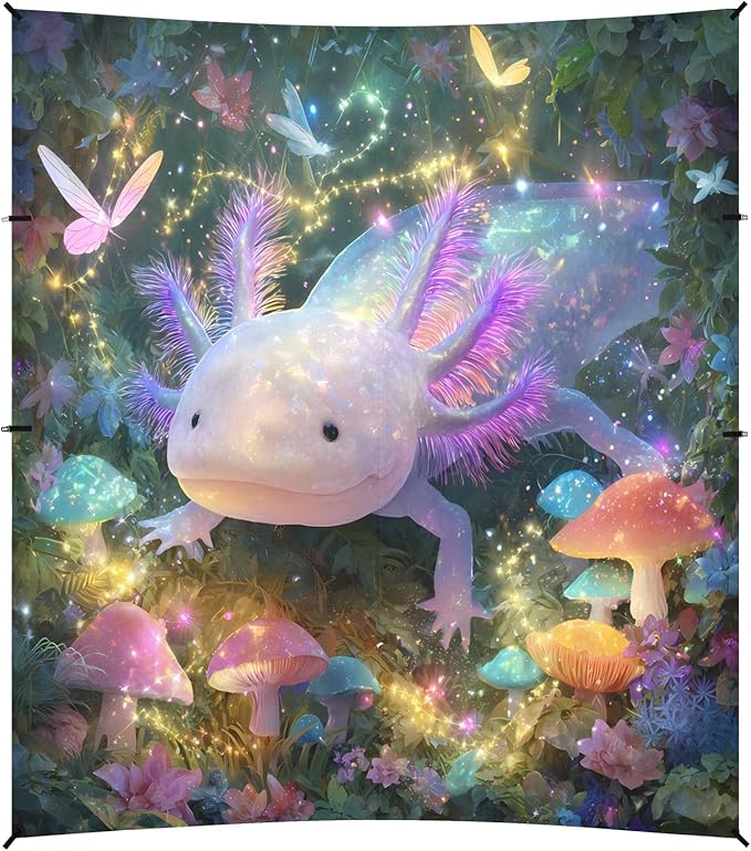 ALAZA Rainbow Salamander Axolotl Butterfly Beach Tent Sun Shelter UPF50+ Protection Beach Shade Canopy w/ 4 Sandbags for Outdoor Camping Fishing Backyard Fun Picnic 10x9 ft