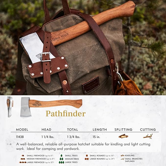 1844 Helko Werk Germany Classic Pathfinder Hatchet - Made in Germany Camping Bushcraft Survival Backpacking Small Lightweight Hatchet - Head 1.25 lbs Handle 15 in. (Pathfinder) #11438