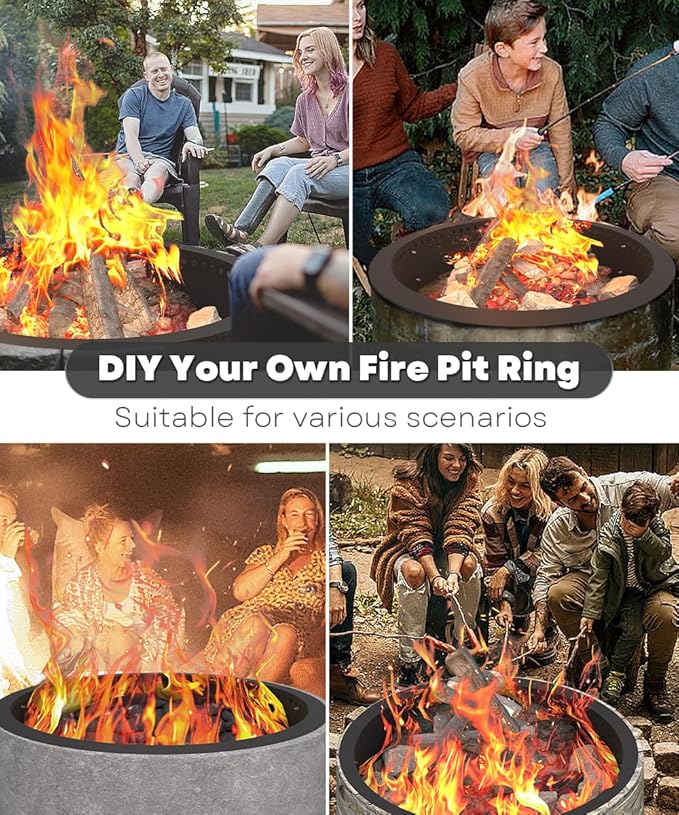 31 Inch Smokeless Fire Pit Ring Insert Outdoor Heavy Duty Metal Steel DIY Firepit Rim Liner Round Campfire Rings for Outside Wood Burning Above or In-Ground Black