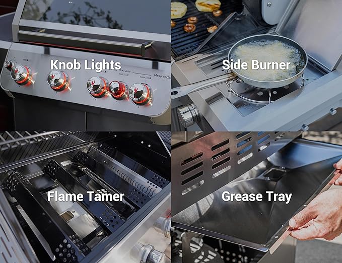 Monument Grills Outdoor Barbecue Stainless Steel 4 Burner Propane Gas Grill 62000 BTU Patio Garden Barbecue Grill with Side Burner Infrared Technology and Knob Controls Mesa415BZ with BBQ Cover