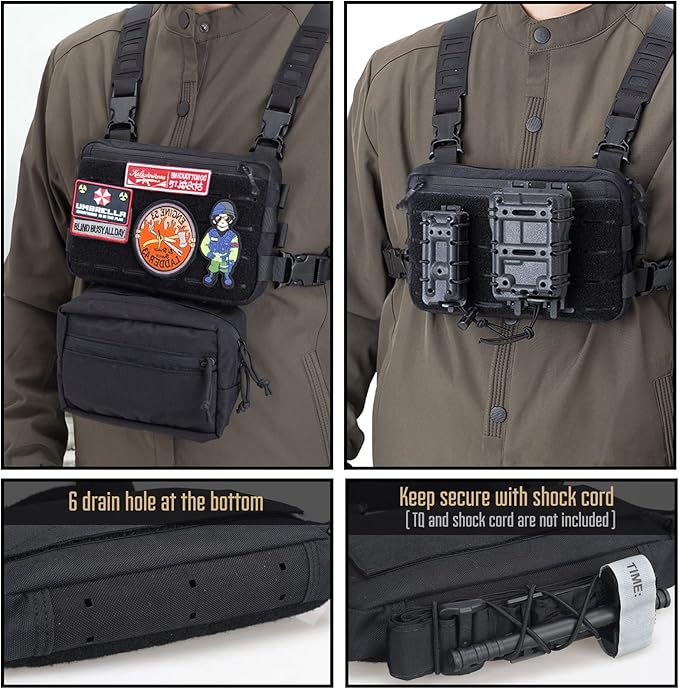 WYNEX Tactical Chest Rig Pack for Men Running Chest Bag with Front Loop Recon Chest Rigs for Hunting Outdoor EDC