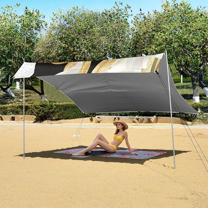 ALAZA White Golden Lily Beach Tent Sun Shelter Portable Canopy Sunshade for Outdoor Camping Picnics Backyard Fun 10x9 ft